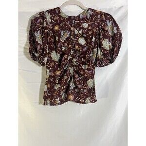 Ulla Johnson Elise Top Woman's 00 Heliotrope Silk Puff Sleeve Blouse Ruched